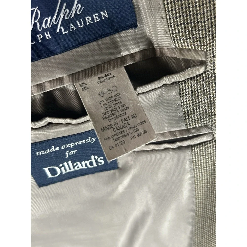 Ralph Ralph Lauren Men's Blazer 42R Silk Wool Tan Micro-Check 2-Button Dillard's
